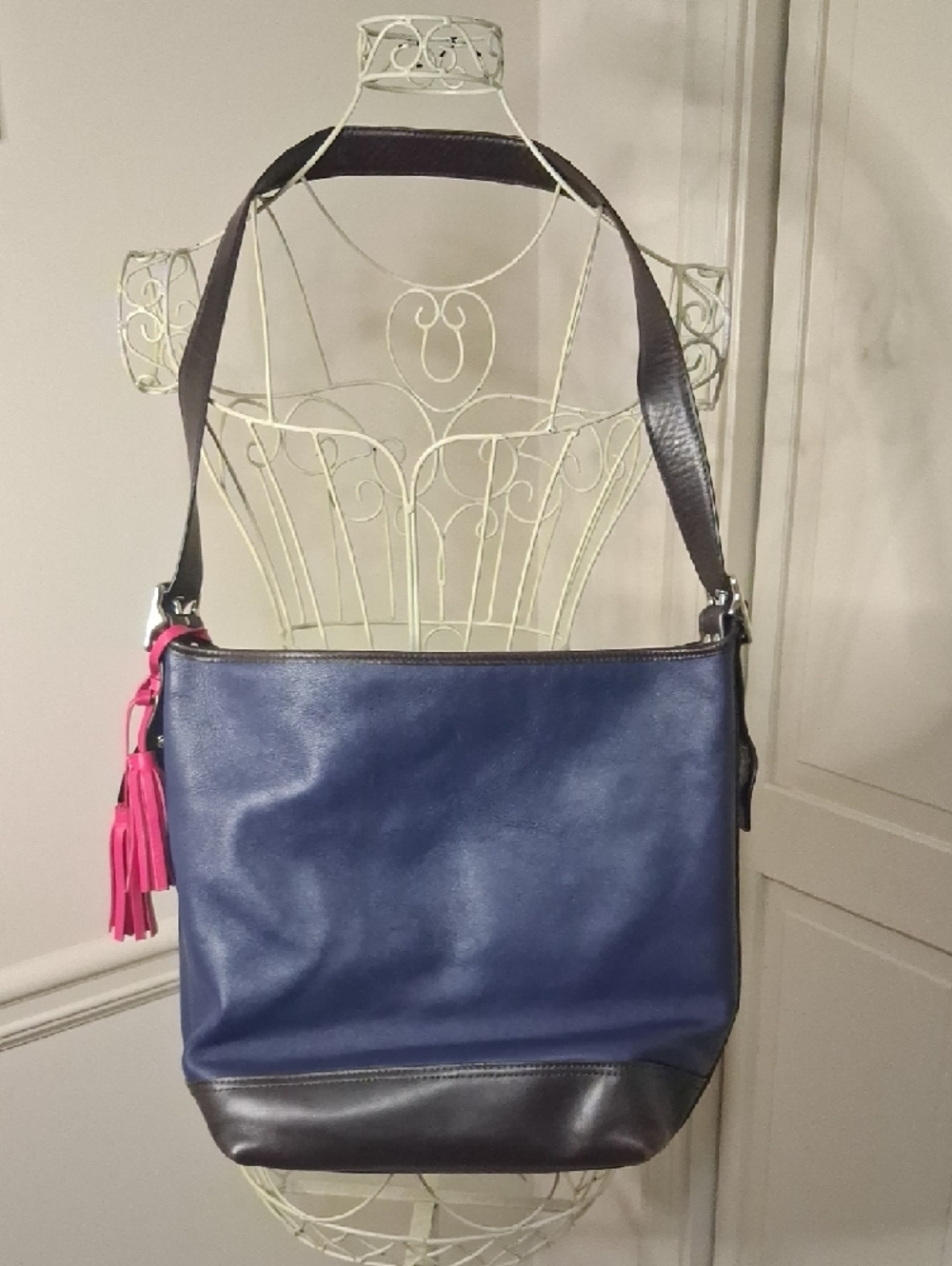 Coach Legacy Colorblock Navy and Hot Pink Leather Duffle Bag - Picture 3 of 9